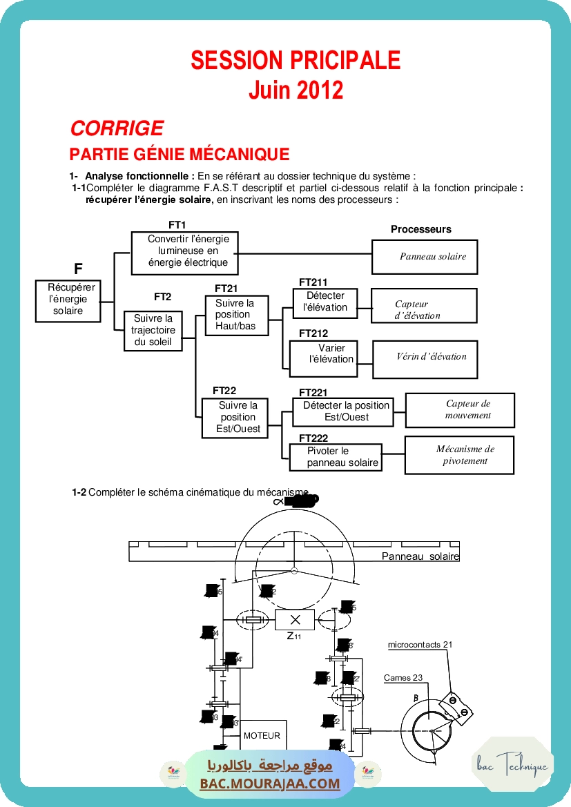 Corrigé principale technique Bac 2012 – Section technique